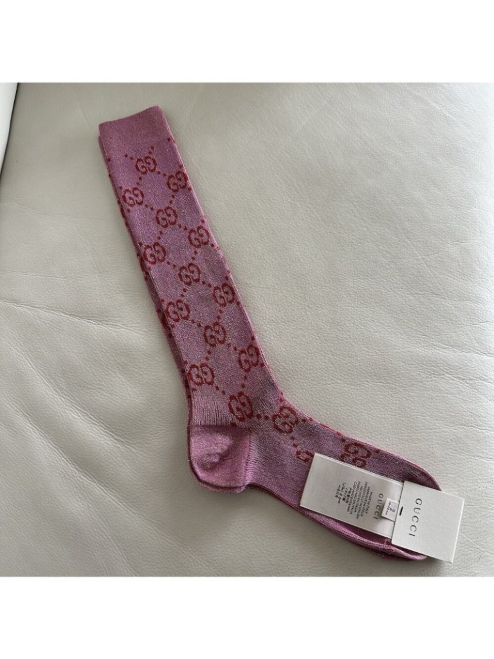 NWT Gucci GG Logo Glittery Socks Pink Women’s Size M Authentic - Picture 3 of 8